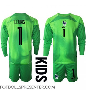 Frankrike Hugo Lloris #1 Målvakt Bortatröja Barn VM 2022 Långärmad (+ korta byxor)